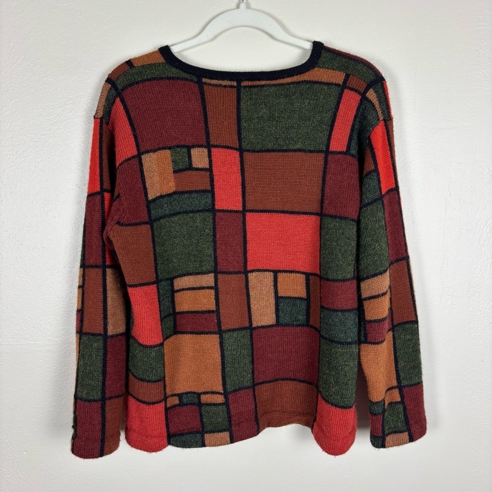 Matices De Los Andes Colorblock Sweater 100% Baby Alpaca Orange & Green V-Neck - Picture 4 of 7